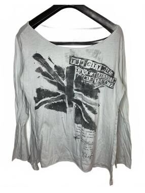 River Island Cotton Long Sleeve City Dolls T-Shirt. Black And Ivory. Size Lg.